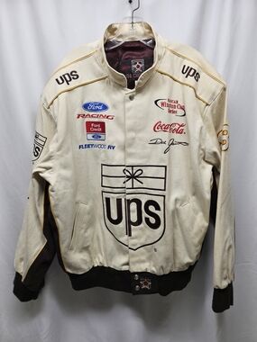 UPS Branded Men's Racing Bomber Jacket in Cream and Brown